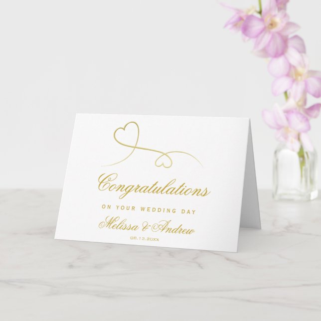 Two Elegant Gold Hearts | Wedding Congratulations  Card (Orchid)