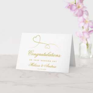 Two Elegant Gold Hearts   Wedding Congratulations  Card