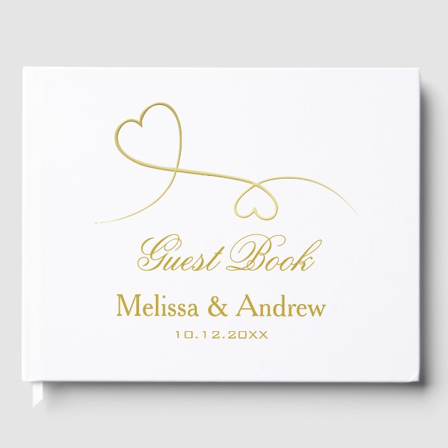 Two Elegant Gold Hearts | Wedding Guest Book (Front)