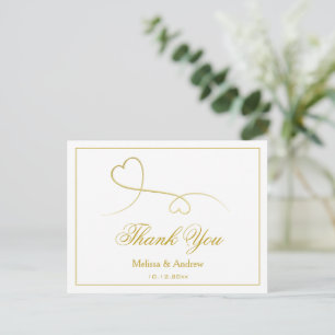 Two Elegant Gold Hearts   Wedding Thank You Postcard
