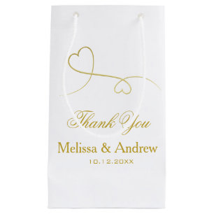 Two Elegant Gold Hearts   Wedding 'Thank You' Small Gift Bag