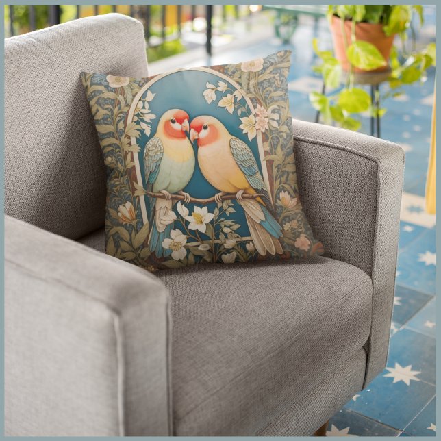 Two Elegant Lovebirds Vintage Floral Cushion (Creator Uploaded)