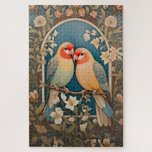 Two Elegant Lovebirds Vintage Floral Jigsaw Puzzle (Vertical)