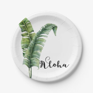 Two Elegant Palm Leaves Tropical Aloha Wedding Paper Plate
