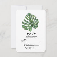 Two Elegant Palm Leaves Tropical Wedding RSVP