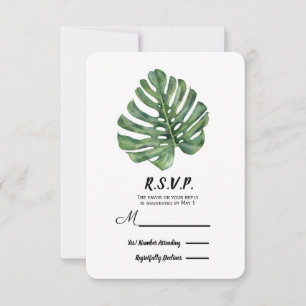 Two Elegant Palm Leaves Tropical Wedding RSVP Card