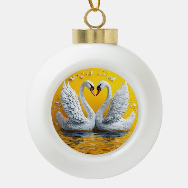 Two Elegant Swans Ceramic Ball Christmas Ornament (Front)