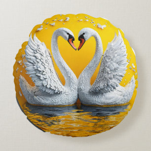 Two Elegant Swans Round Cushion