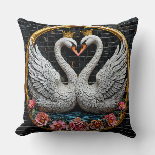 Two Elegant Swans With Crowns Cushion