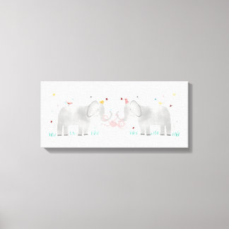 Two Elephants and a monkey Canvas Print