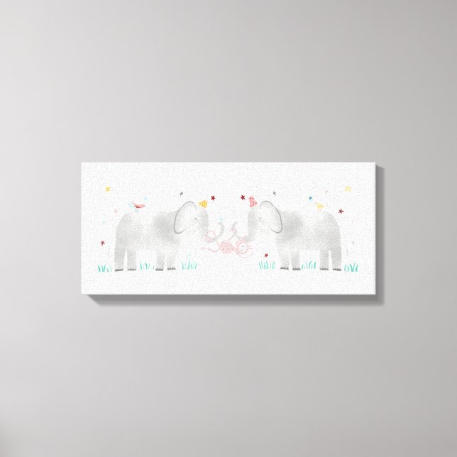 Two Elephants and a monkey Canvas Print (Front)