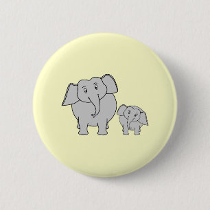 Two Elephants. Cute Adult and Baby Cartoon. 6 Cm Round Badge