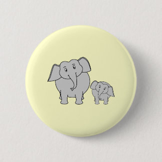 Two Elephants. Cute Adult and Baby Cartoon. 6 Cm Round Badge