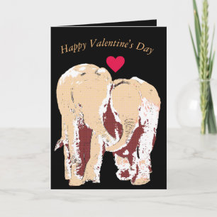 Two Elephants Holding Trunks Valentine's Card