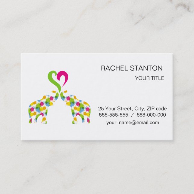 Two elephants in love business card (Front)