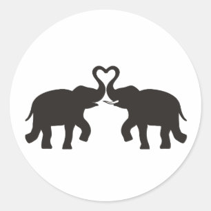 Two elephants love silhouettes classic round sticker