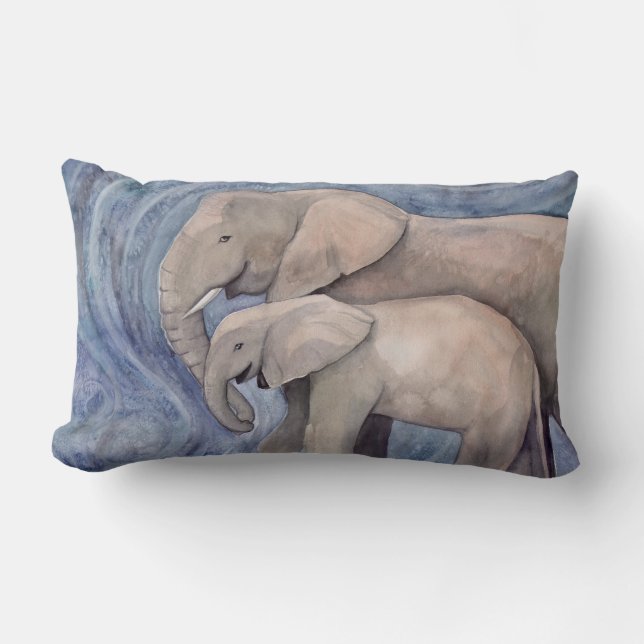 Two Elephants Throw Pillow (Front)