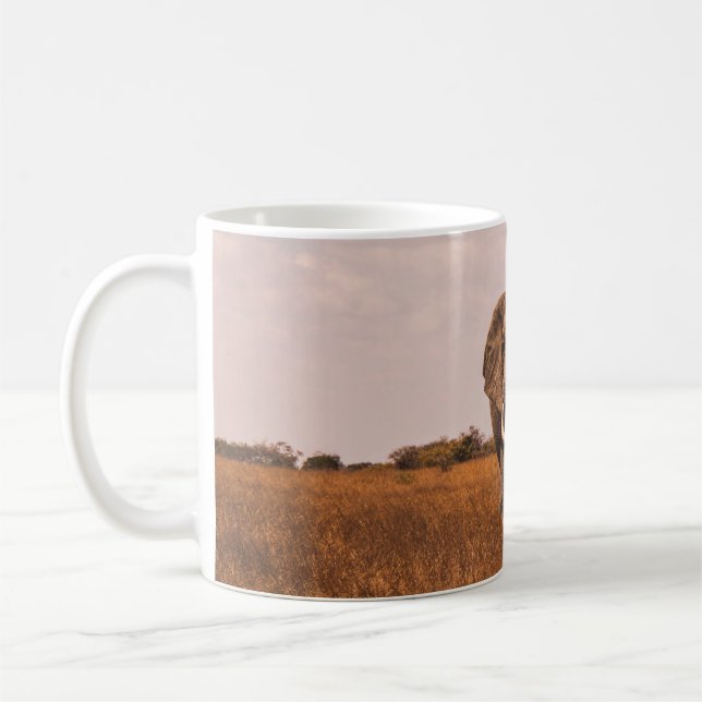 TWO ELEPHANTS WALKING ON GRASS COVERED GROUND COFFEE MUG (Left)