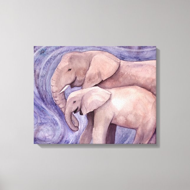 Two Elephants Wildlife Artwork by Molly Harrison Canvas Print (Front)