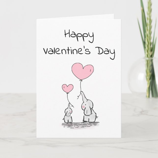 Two Elephants with Balloons Valentine's Day Card (Front)