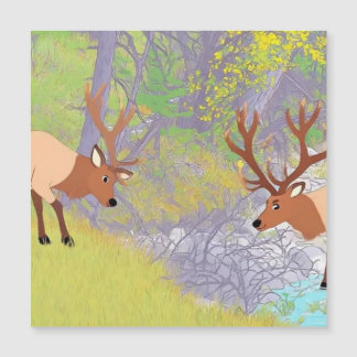 Two Elks in Autumn River Forest