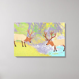 Two Elks in Autumn River Forest Canvas Print