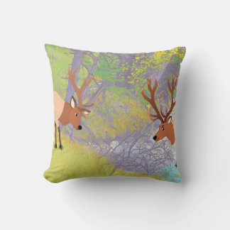 Two Elks in Autumn River Forest Cushion