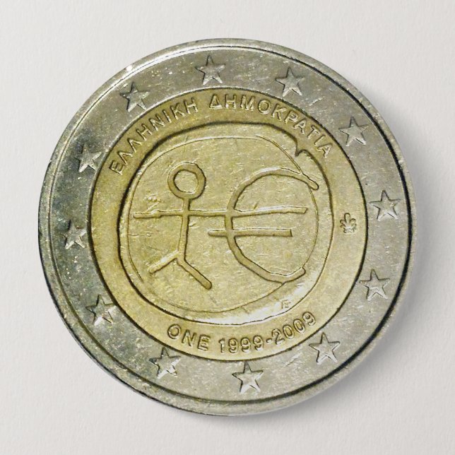 Two Euro Greek coin button (Front)