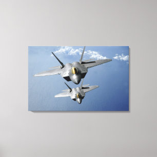 Two F-22 Raptors fly over the Pacific Ocean 2 Canvas Print