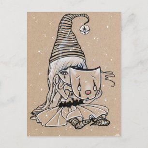 Two Faced little Pierrot Clown halloween postcard