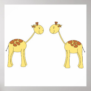 Two Facing Giraffes. Cartoon Poster