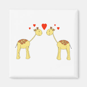 Two Facing Giraffes with Hearts. Cartoon. Magnet