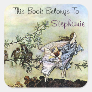 Two Fairies Bookplate Square Sticker