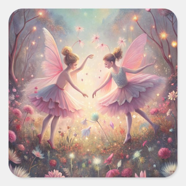 Two Fairies in Fairy Garden Square Sticker (Front)