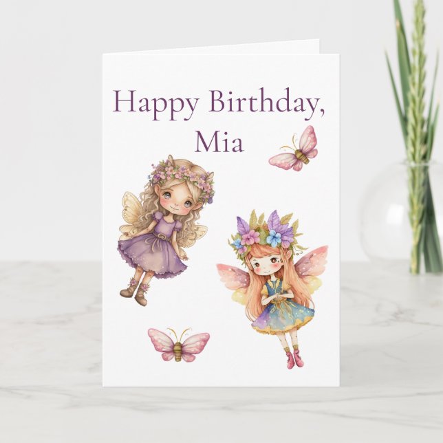 Two Fairy Butterfly Girls Birthday Card (Front)