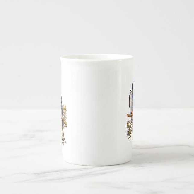 Two Falcons On a Branch Cute Bone China Mug (Front)