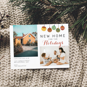 Two Family Photo Christmas Balls New Home Moving Announcement Postcard