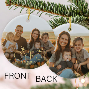 Two family photos double sided joyful Christmas Ceramic Tree Decoration