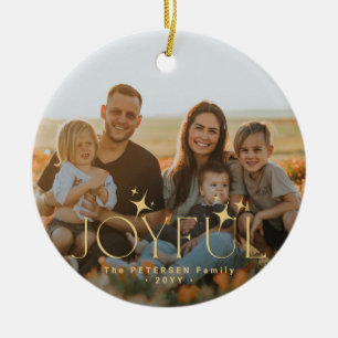 Two family photos double sided joyful Christmas Ceramic Tree Decoration