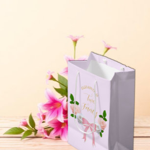 Two Fancy Bow Floral Birthday Medium Gift Bag