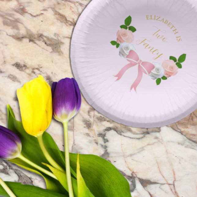 Two Fancy Bow Floral Birthday Paper Plate (Creator Uploaded)