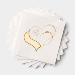 Two Fancy Gold Foil Hearts Wedding Monogramed Foil Napkins