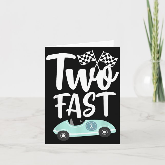 Two Fast 2 Curious 2th Birthday Boy Chequered Card (Front)
