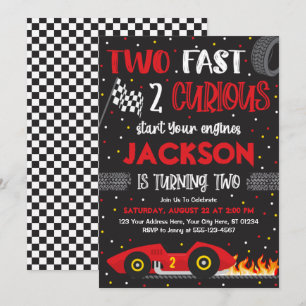 Two Fast 2 Curious Birthday Invitation, Boy Racing Invitation