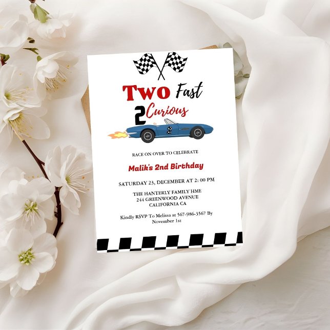 Two fast 2 Curious Car race boy 2nd birthday Party Invitation (Creator Uploaded)