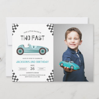 Two Fast 2 Curious Party Race Car 2nd Birthday Invitation