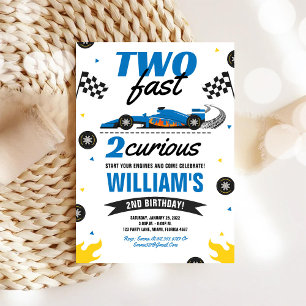 Two Fast 2 Curious Race Car 2nd Birthday Invitation