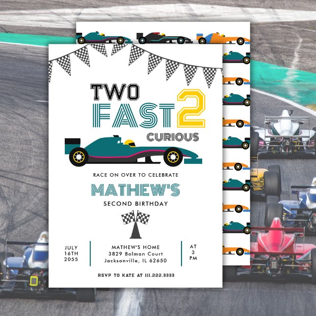 Two Fast 2 Curious Race Car 2nd Birthday Party  Invitation (Creator Uploaded)