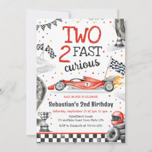 Two Fast 2 Curious Race Car Boy 2nd Birthday Invitation