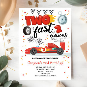 Two Fast 2 Curious Racing Car Red 2nd Birthday Invitation